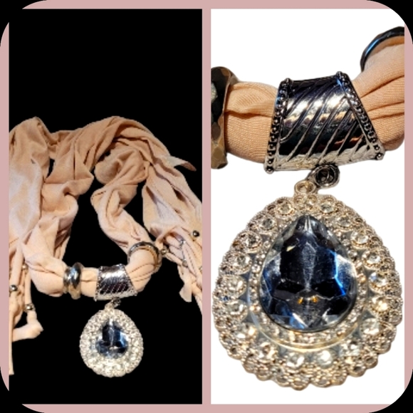 Beige Jewelry Scarf with Clear Stones NWOT - Picture 2 of 5